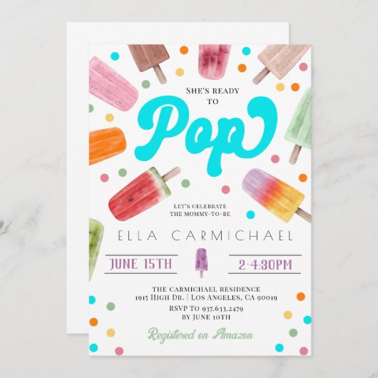 Sie ist bereit für den Pop der Popsicle Baby Dusch Einladung (Vorne/Hinten)