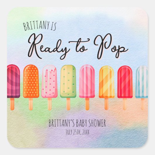 Sie ist bereit für den Pop der Popsicle Baby Dusch Quadratischer Aufkleber (Vorderseite)