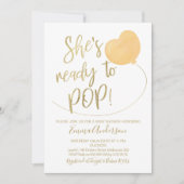 Sie ist bereit für den Pop einer Kinderdusche. Einladung (Vorderseite)