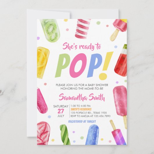 Sie ist bereit für Pop Babydusche Einladung (Vorderseite)