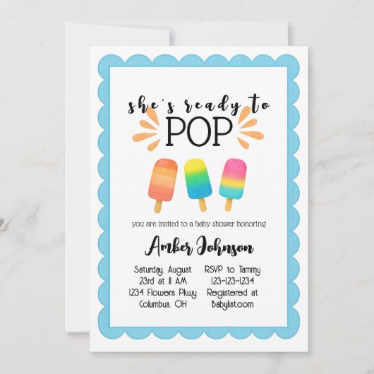 Sie ist bereit für Pop-Dusche Einladung (Vorderseite)