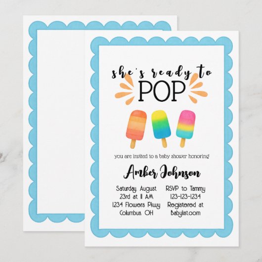 Sie ist bereit für Pop-Dusche Einladung (Vorne/Hinten)