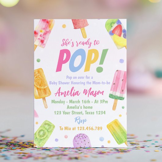 Sie ist bereit für Pop Kinderdusche Einladung Pops
