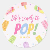 Sie ist bereit für Pop Kinderdusche Einladung Pops Runder Aufkleber (Vorderseite)