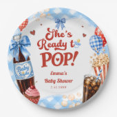 Sie ist bereit, Limonade Blau Gingham Baby Shower Pappteller (Vorderseite)