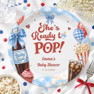 Sie ist bereit, Limonade Blau Gingham Baby Shower Pappteller