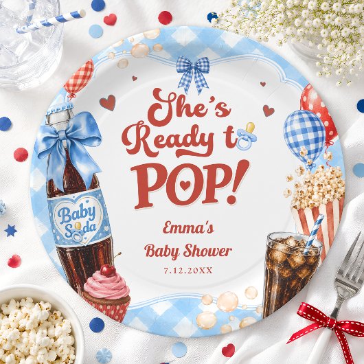 Sie ist bereit, Limonade Blau Gingham Baby Shower Pappteller