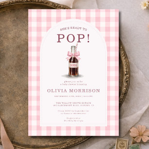Sie ist bereit, Mädchen-Rosa-Gingham-Baby-Party Einladung