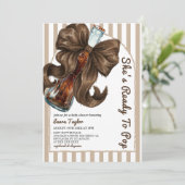 Sie ist bereit, neutrale Schleife Baby Shower Einladung (Stehend Vorderseite)