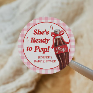 Sie ist bereit, Soda-Baby-Shower zu knallen Runder Aufkleber