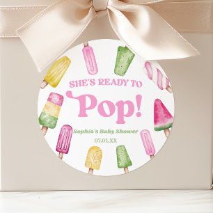 Sie ist bereit zu platzen Baby-Party mit rosa Eis Runder Aufkleber