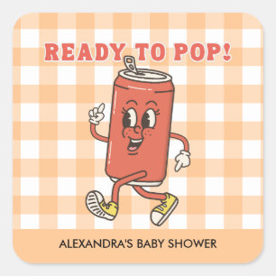 Sie ist bereit zu platzen Baby Shower Retro Orange Quadratischer Aufkleber