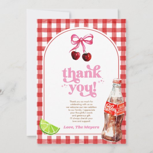 Sie ist bereit zu platzen! Cherry Soda Pop Baby Sh Dankeskarte (Vorderseite)
