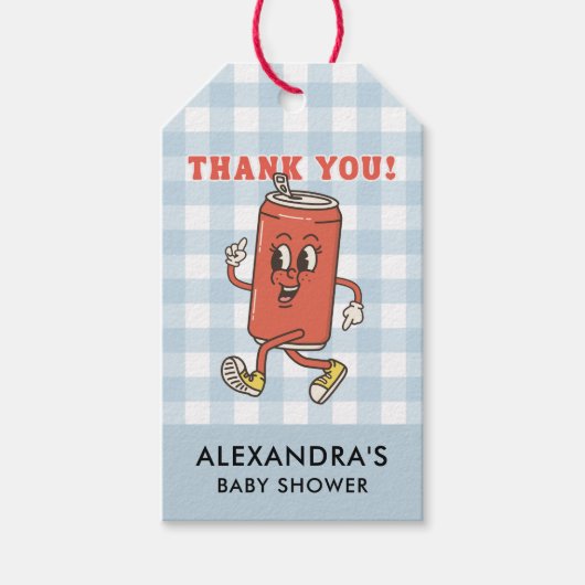 Sie ist bereit zu platzen Danke Blau Gingham Geschenkanhänger (Vorderseite)