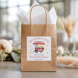 Sie ist bereit zu platzen!  Popcorn-Baby-Party Quadratischer Aufkleber