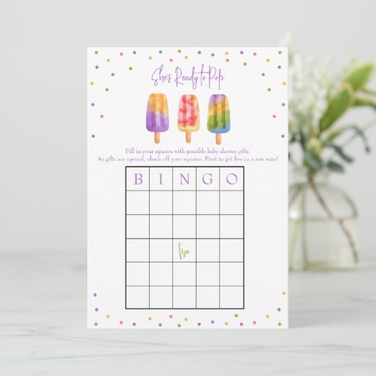 Sie ist bereit zum Pop, Baby Shower BINGO Spiel Einladung (Stehend Vorderseite)
