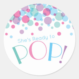 Sie ist bereit zum Pop Baby Shower Polka Dots Runder Aufkleber