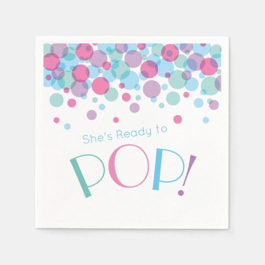 Sie ist bereit zum Pop Baby Shower Polka Dots Serviette (Vorderseite)