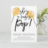 Sie ist bereit zum Pop Ballon Babydusche Einladung (Stehend Vorderseite)