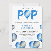 Sie ist bereit zum Pop Balloons Blue Boy Baby Dusc Einladung (Vorderseite)