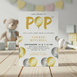 Sie ist bereit zum Pop Balloons Gold Baby Dusche Einladung