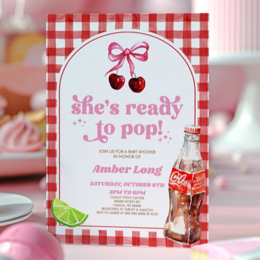 Sie ist bereit zum Pop! Cherry Soda Pop Babydusche Einladung