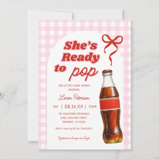 Sie ist bereit zum Pop der Girl Soda Kinderdusche Einladung (Vorderseite)
