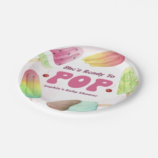 Sie ist bereit zum Pop einer Kinderdusche Pappteller (Schrägansicht)