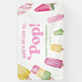 Sie ist bereit zum Pop einer rosa Kinderdusche Banner (Vertikal)