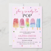 Sie ist bereit zum Pop einer rosa Kinderdusche Einladung (Vorderseite)