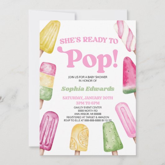 Sie ist bereit zum Pop einer rosa Kinderdusche Einladung (Vorderseite)