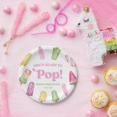 Sie ist bereit zum Pop einer rosa Kinderdusche Pappteller (Party)