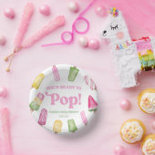 Sie ist bereit zum Pop einer rosa Kinderdusche Pappteller (Party)