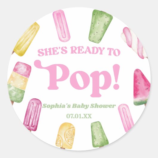 Sie ist bereit zum Pop einer rosa Kinderdusche Runder Aufkleber (Vorderseite)