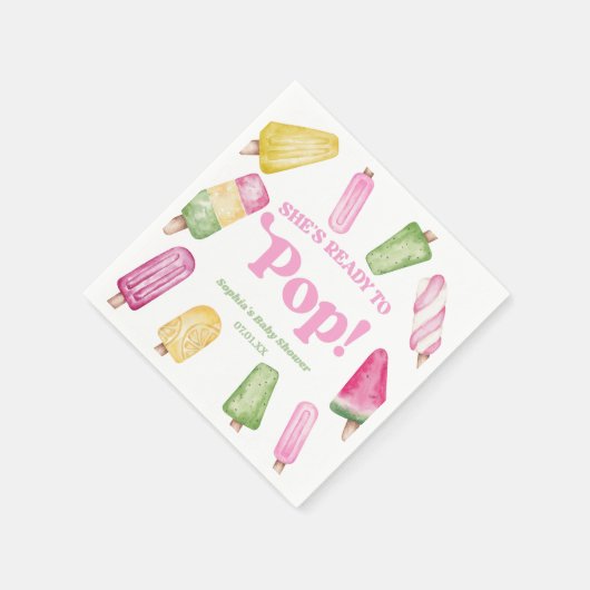 Sie ist bereit zum Pop einer rosa Kinderdusche Serviette (Ecke)