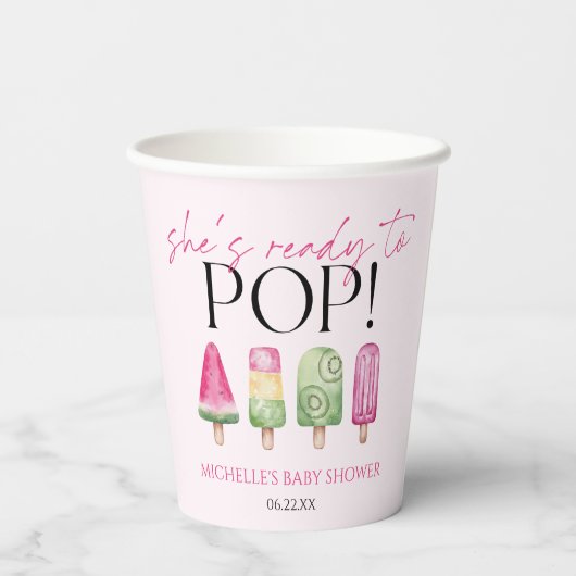 Sie ist bereit zum Pop! Popsicle Baby Dusche Pappbecher (Rückseite)