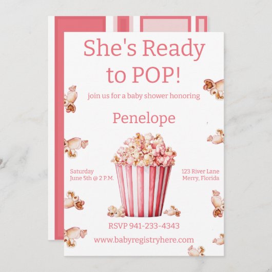 Sie ist bereit zum Pop Rosa Einladung (Vorne/Hinten)