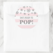 Sie ist bereit zum Pop rosa Streifen Silberschneef Runder Aufkleber (Tasche)