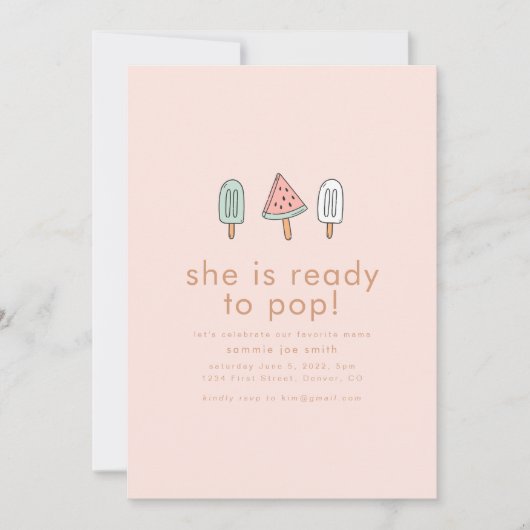 Sie ist bereit zum Pop Summer Popsicle Baby Dusche Einladung (Vorderseite)