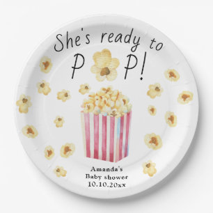 Sie ist bereit zum Pop Watercolor Popcorn Babydusc Pappteller