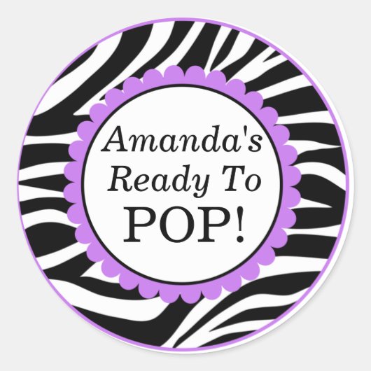 Sie ist bereit zum Pop, Zebra Print Baby Shower Runder Aufkleber (Vorderseite)