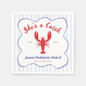 Sie ist Catch Hummer Junggeselinnen-Abschied Serviette (Vorderseite)