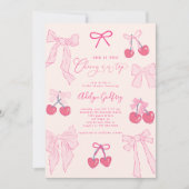 Sie ist das Cherry On Top Pink Bow Brautparty Einladung (Vorderseite)