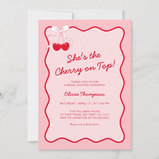 Sie ist die Cherry am oberen Brautparty Einladung (Vorderseite)