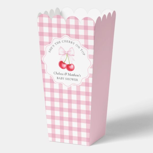 Sie ist die Cherry auf der rosa Bow Babydusche Geschenkschachtel (Vorderseite)