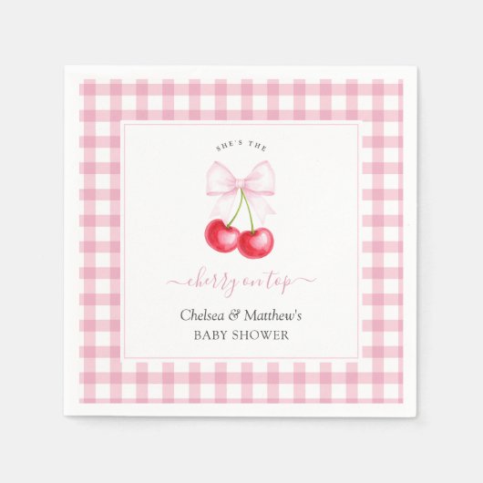 Sie ist die Cherry auf der rosa Bow Babydusche Serviette (Vorderseite)