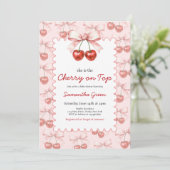 Sie ist die Cherry auf der Top Baby-Dusche Einladung (Stehend Vorderseite)