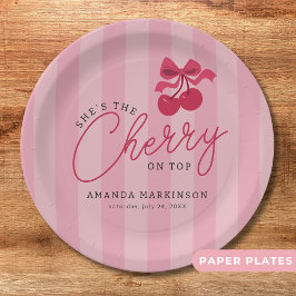 Sie ist die Cherry auf der Top Pink Baby Dusche Pappteller