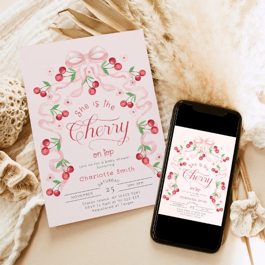 Sie ist die Cherry auf der Top-Rosa-Bug-Baby-Dusch Einladung