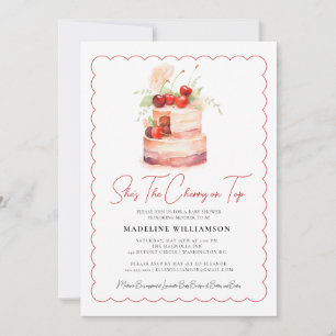 Sie ist die Cherry auf der Top Watercolor Babydusc Einladung